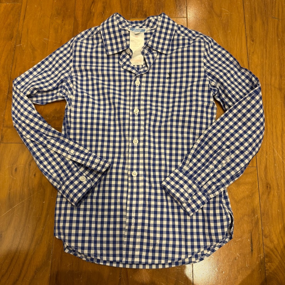 Jacadi Paris Boys Blue & White Gingham Check Long Sleeve Button Down 8A / 128cm